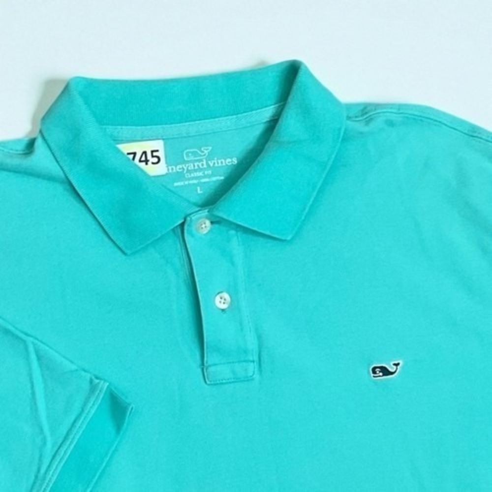 Vineyard Vines Aqua Green Short Sleeve Polo Golf Shirt Men L Peru 100% Cotton